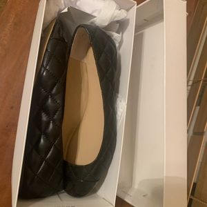 Ann Taylor Black Patent Cap Quilted Ballet Flats